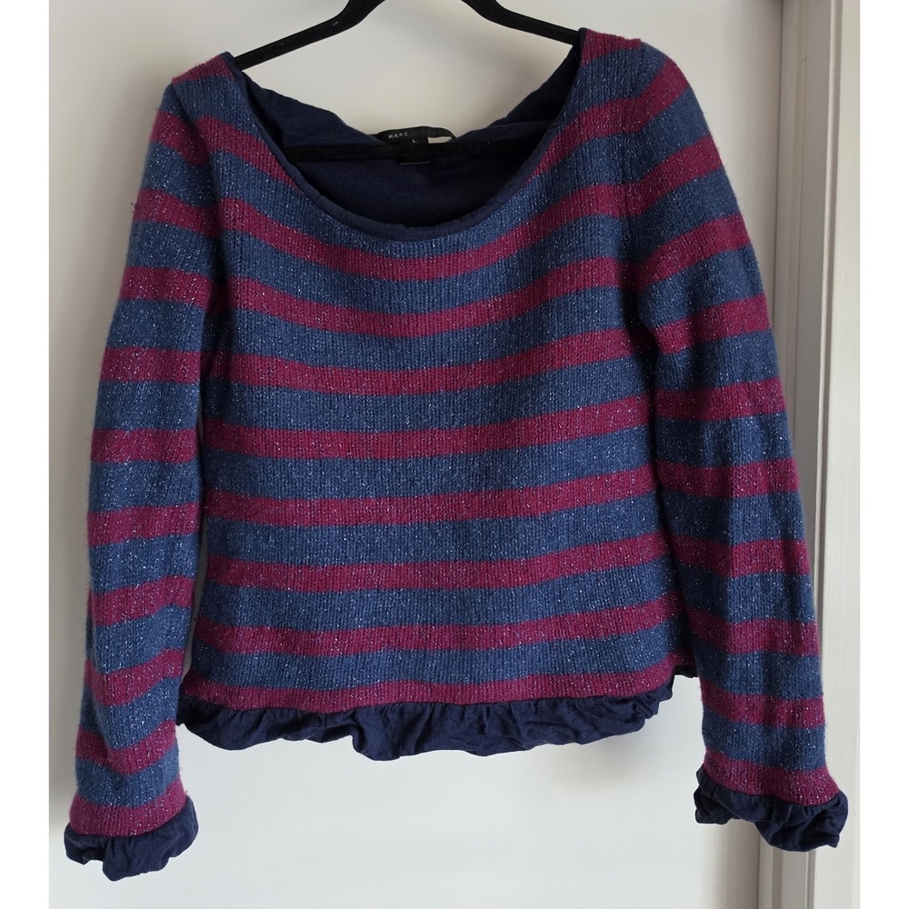 Marc Jacobs Women Striped Sweater Size L Blue Purple Long Sleeve Pullover Top